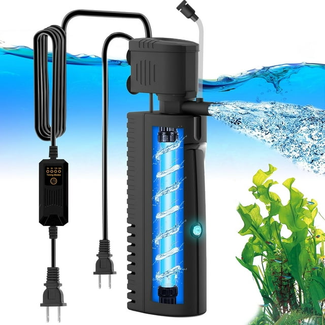 AquaMiracle Aquarium Filter with U V Light & PreFilter Sponge Fish Tank Filter with Timer for Water Clean Machine Turtle Filter with Aeration for Aquarium and Pond
