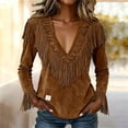 thumbnail image 2 of Western Shirts For Women，Western Cowgirl Outfit Slim Fit Fringe Shirts Tops Cowgirl Button Down Tops Western Outfit For Women Retro Casual Blouses Shirts Long Sleeve Shirts, 2 of 5