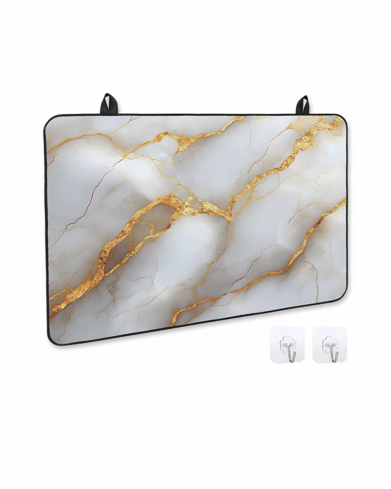 nqOlkjepod Large Induction Cooktop Protector Mat 36"x21", White Gray Marble Stove Top Covers for Electric Stove, Modern Abstract Golden Texture Art Stove Burner Cover Mats, Glass Top Stove Cover
