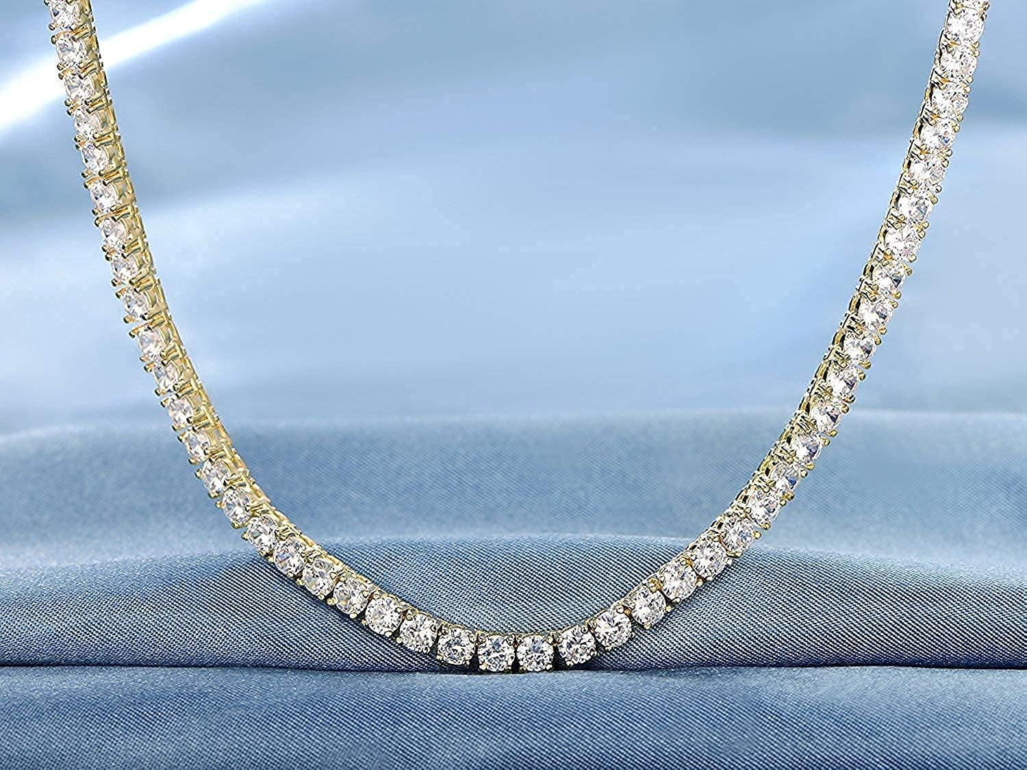 GEMSME 18K Yellow Gold / White Gold Plated 4.0mm Round Cubic Zirconia Classic Tennis Necklace 16/18/20/22/24 Inch