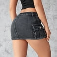 thumbnail image 6 of RUTAYY Women New Retro Elastic Denim Mini Skirt Stretchy Skinny Distressed Shorts With Pockets Solid Color Flowy Swing Skirts, 6 of 7