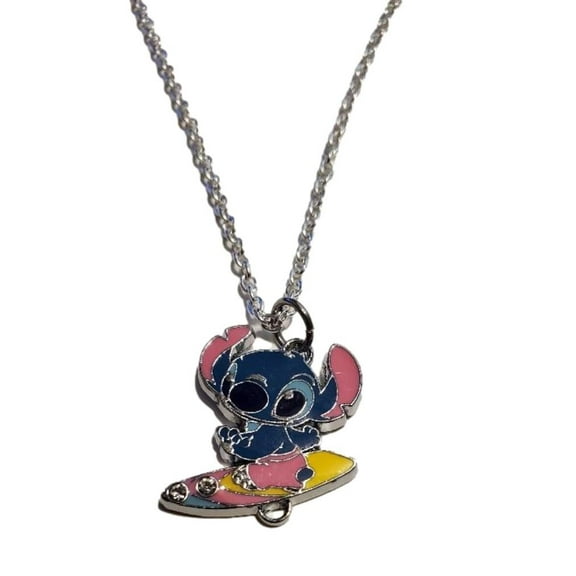 Lilo And Stitch Stitch Character Surfing Enamel Metal Pendant Necklace
