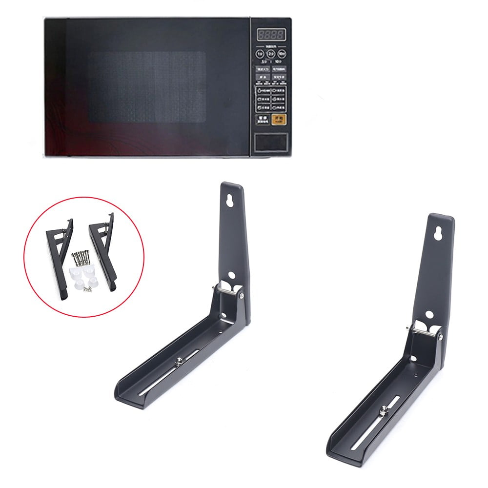 ToppiJoy 2PCs Foldable Stainless Steel Microwave Oven Rack, Wall Mount Sturdy Microwave Shelf Bracket Oven Stand Shelf Racks with Screw