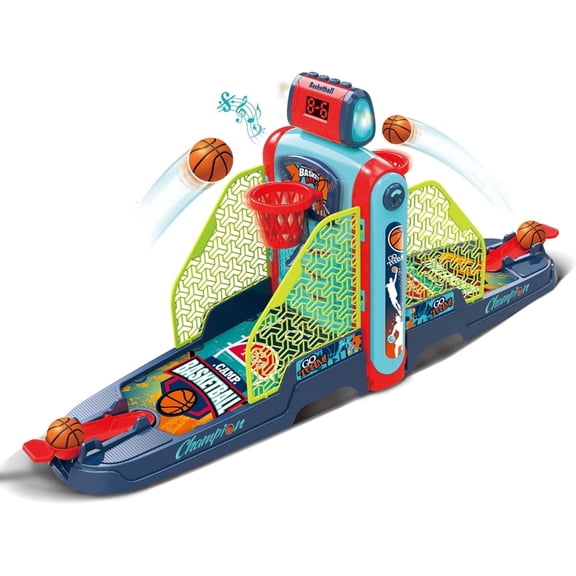 OLEOCA Tabletop Basketball Game — 2-Player Mini Basketball Game with Electronic Scoring & Timer, Two-Hoop Design for Desk Play, Moving Hoop Challenge for Kids Ages 3 