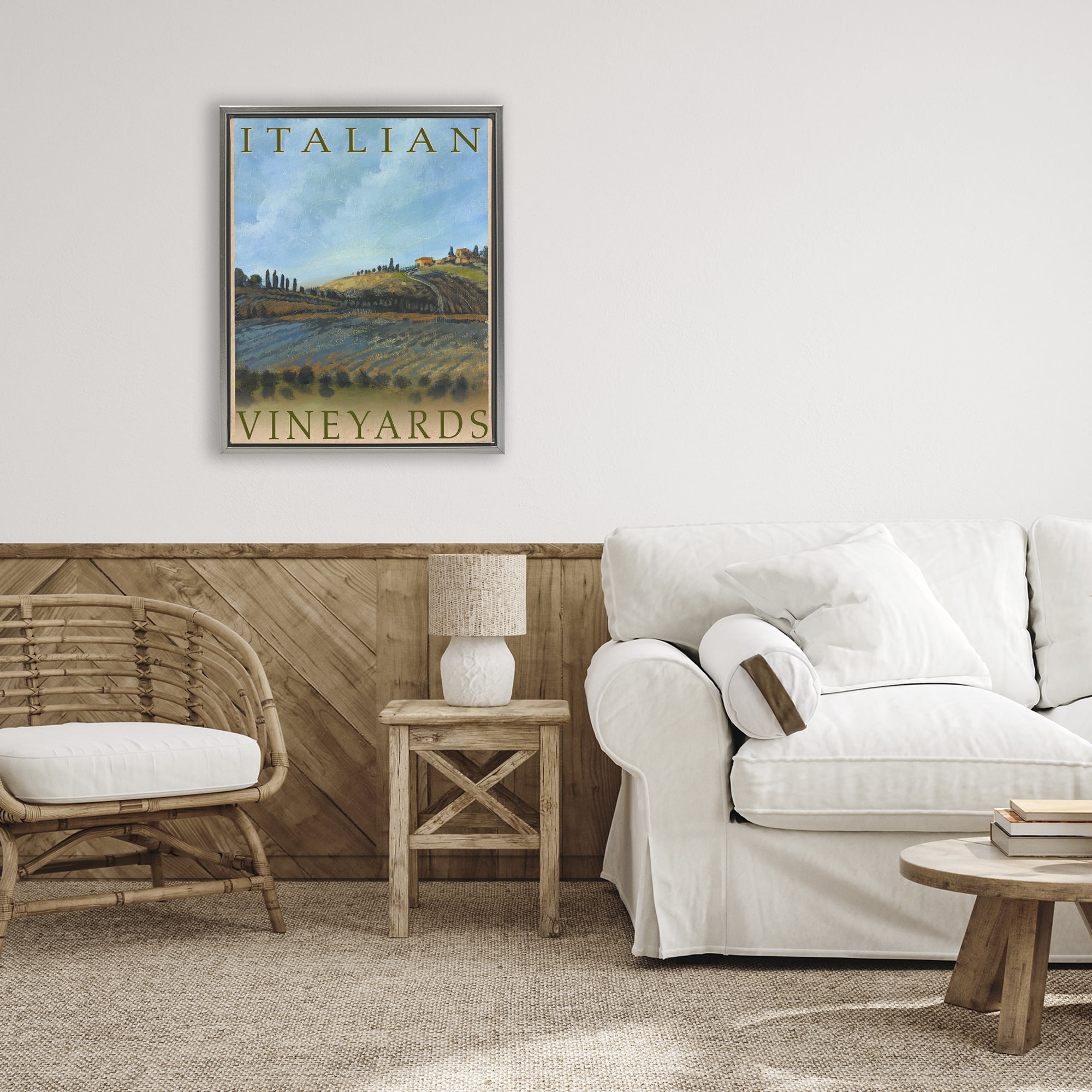 Stupell Industries Italian Vineyards Vintage Poster Gray Framed Floater Canvas Wall Art, design by Kingsley