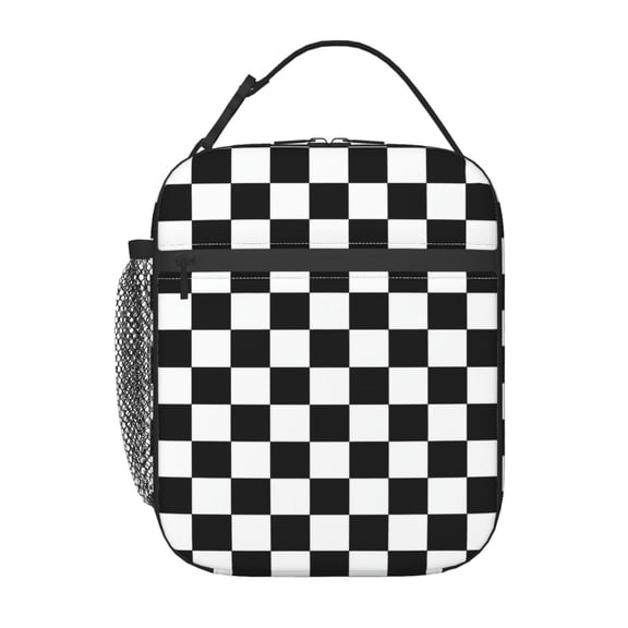 Black White Checkerboard Lunch Bag Reusable Thermal Lunch Box with Handle for Women and Men