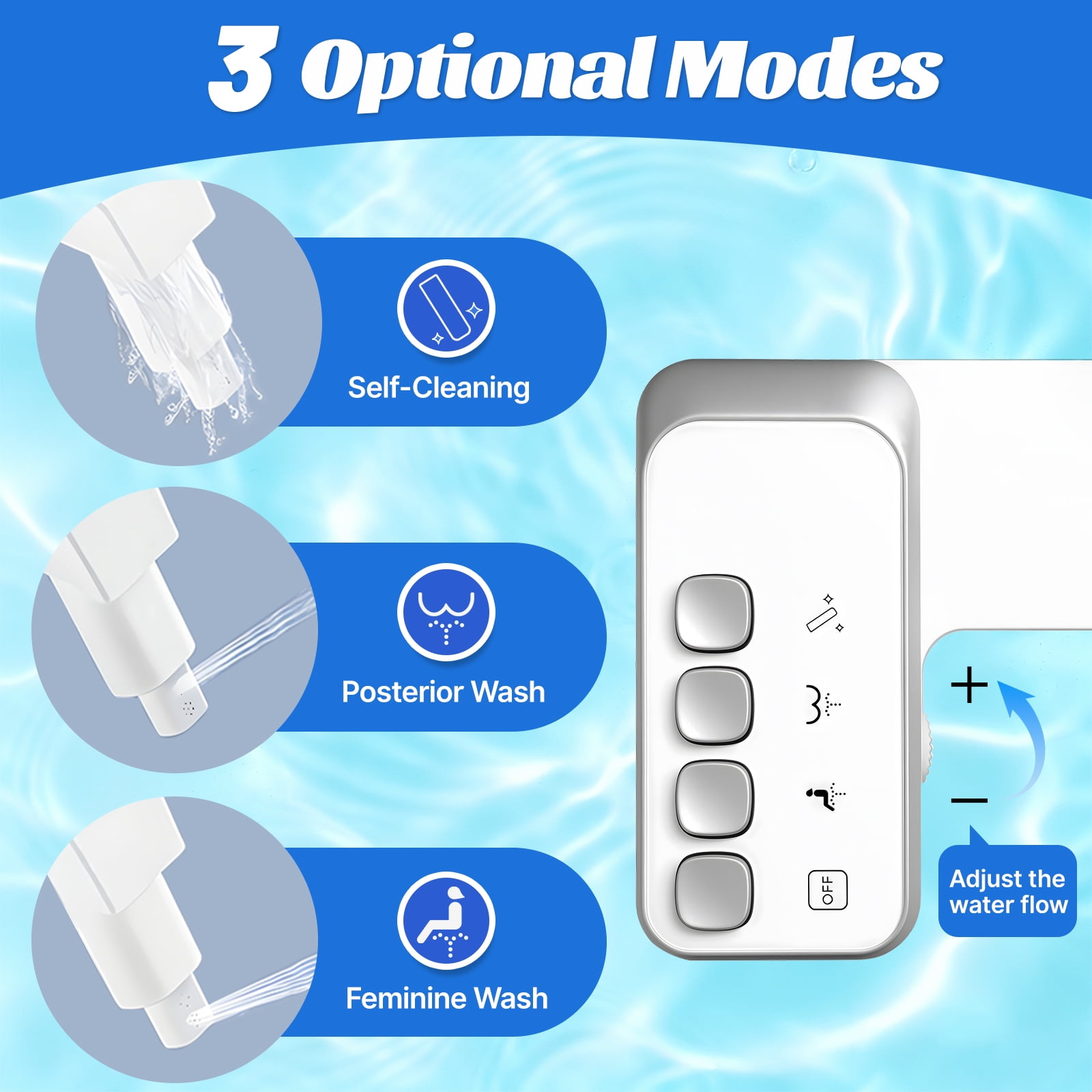QUITEDEW Bidet Attachment for Toilet,Dual Nozzle,Self Cleaning Non-Electric Dual Nozzle for Frontal & Rear Wash,Independent Adjustable Water Pressure,White