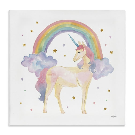 The Kids Room by Stupell Cute Unicorn Kids Nursery Rainbow Watercolor Design Canvas Wall Art by Jenaya Jackson
