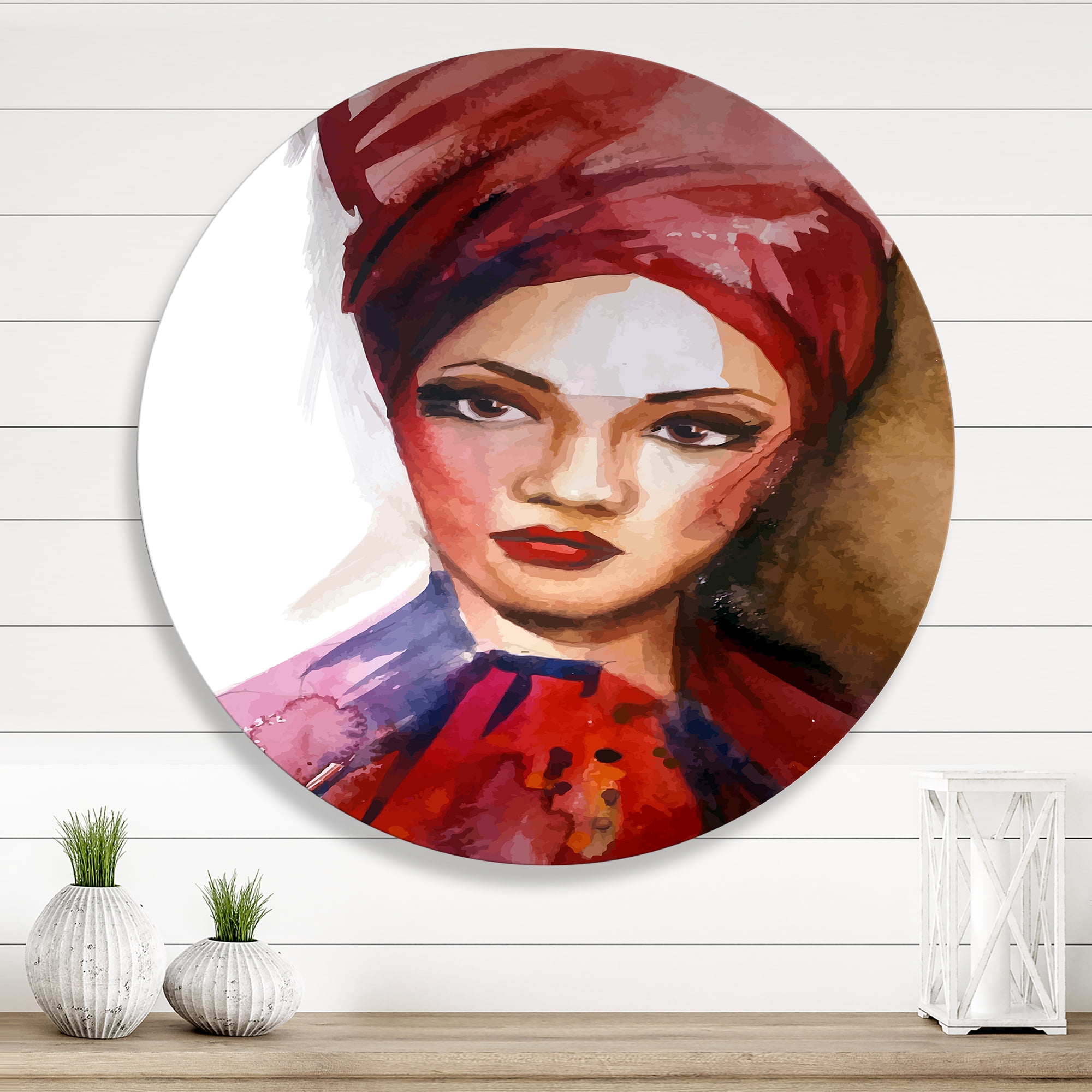Designart 'Portrait of Young African American Woman I' Modern Circle Metal Wall Art 23x23 - Disc of 23