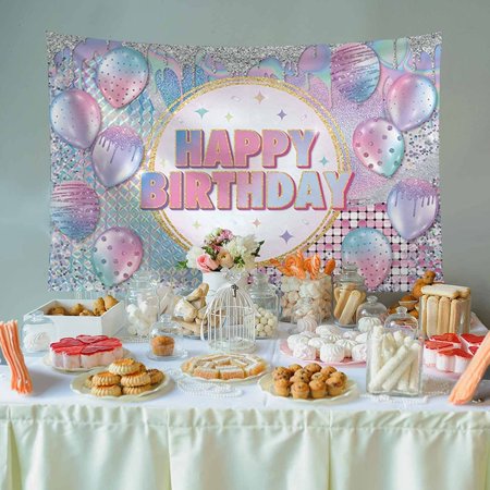 Joywei68 X 45 Hologramme Joyeux Anniversaire Toile De Fond Pastel Chic Colore Fond Fille ay Baby Shower Party Supplies Gateau Table Decor Cadeau Photobooth Favors Props Walmart Canada