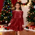 thumbnail image 4 of Girls Long Sleeve Velvet Dress Crew Neck Bow Back Princess Dress Ruffle Hem Formal A-Line Dresses Vintage Christmas Party Dress, 4 of 6