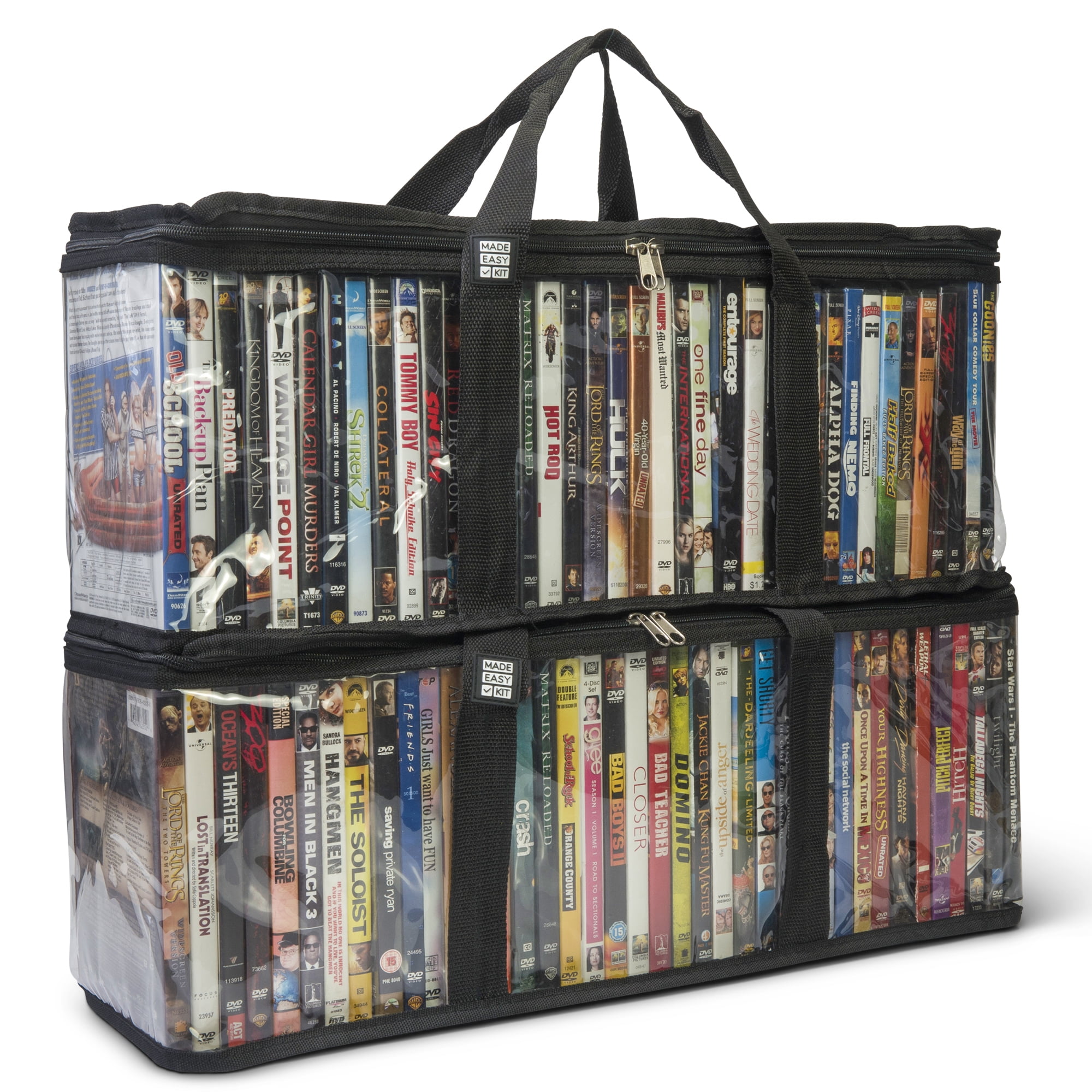 Made Easy Kit DVD Storage Case - Clear PVC Organizer With Triple-Stitched  Handles, Dividers - Stackable, Space-Saving, Fits 40 DVDs - Containers For  Movie Discs, Video Games, VHS Tapes - Black, 2 Bags - Walmart.com