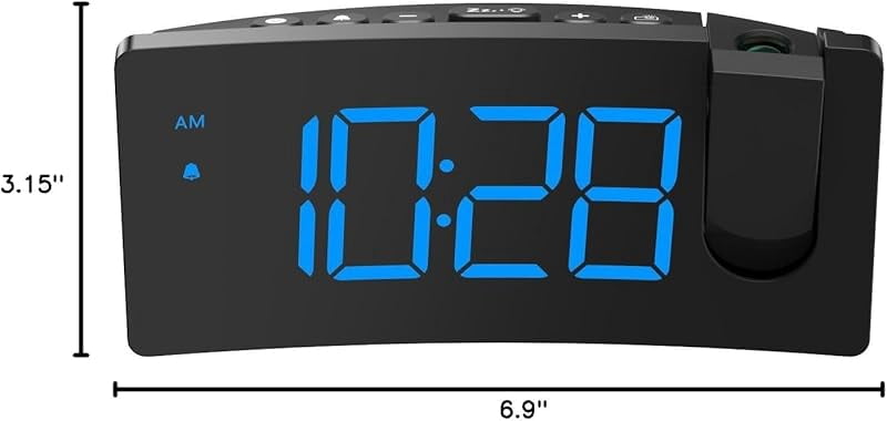 Projection Alarm Clock, Digital Clock with 180° Rotatable Projector, 3-Level Brightness Dimmer, Clear LED Display, USB Charger, Progressive Volume, 9mins Snooze,12/24H, for Bedroom