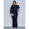 thumbnail image 5 of Navy Blue Sparkly Mermaid Hem Bodycon Maxi Dress For Evening Party Dating, 5 of 7