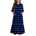 thumbnail image 2 of ITSAME Girls Striped Maxi Dress Ruffle Short Sleeve Round Neck Loose Fit Summer Comfy Casual A-Line Dress Blue Size 8, 2 of 7