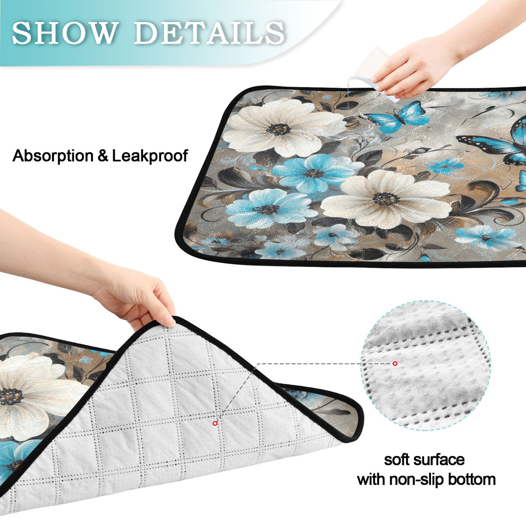 Qxltty Dainty Flora Cat litter Pads Pet Set of 2 Diaper Mats Center Anti-leakage Layer Absorbent Soft and Comfortable