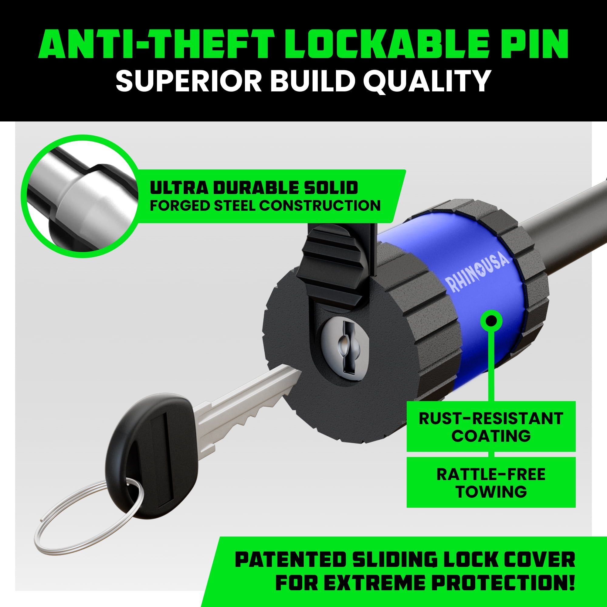 Rhino USA Trailer Hitch Pin (2 in) 5/8" Locking Receiver Hitch Pins for Class III IV Hitches - Blue