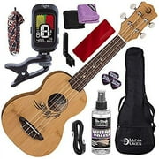 Luna Bamboo Concert Ukulele, UKE BAMBOO C with Elastic Flat Capo and Accessory Pack