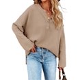 thumbnail image 1 of HSHDLDF Women's Oversized Sweaters Batwing Long Sleeve Loose V Neck Button Henley Tops Pullover Knit Jumper, 1 of 5
