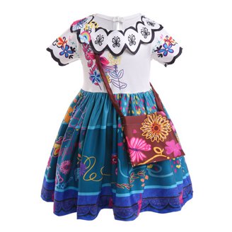 Girls Mirabel Costume From Encanto - Dress With Glasses, Earrings & Bag For Halloween & Dress-Up