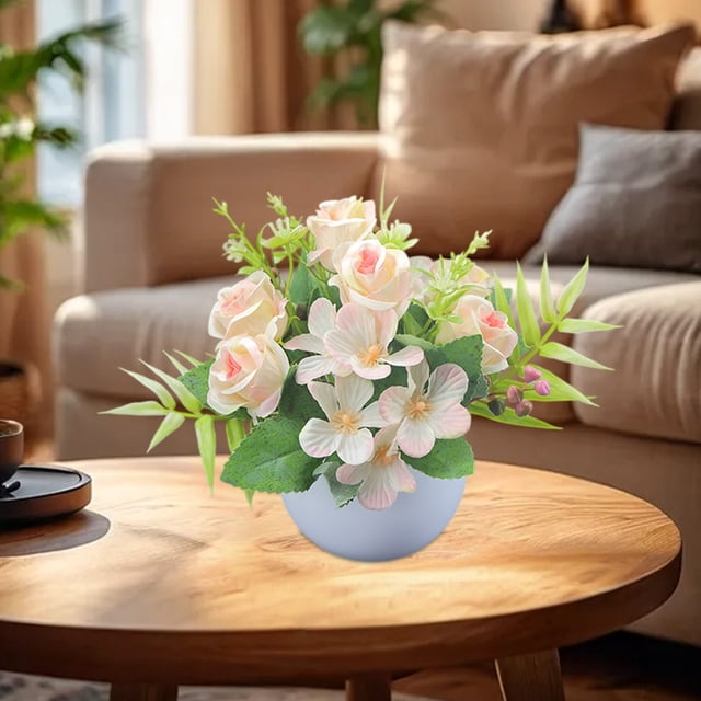 Ramo de Flores Artificiales Decorativas | Arreglo Floral Seco de Poliéster Rojo, Naranja, Rosa y Blanco con Tallo Flexible | Decoración de Mesa para Interiores, Hogar y Oficina con Base Estable y Pes