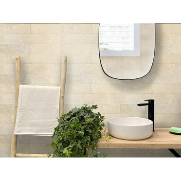 Apollo Tile   Beige and White 4-in. x 12-in. Polished Marble Subway Tile (5 Sq ft/case)