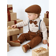 thumbnail image 3 of CARETOO Baby Boy Clothes Suits 0-24M Infant Formal Outfit Romper Beret Suspender Pants Bow Tie Cotton Fabric 3pcs, 3 of 10