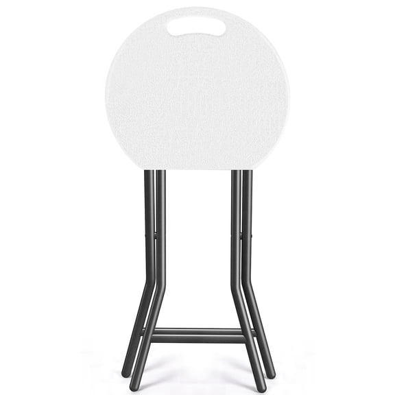 24" Tall Folding Stool with Handle, Metal & Plastic Foldable Stool for Outdoor, 300 lbs Capacity, White