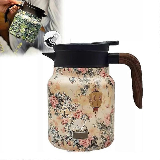 Raidley Vintage Floral Pattern Tea Thermos Built-In Infuser,Mini Hot Coffee Pot Office Stainless Steel,Insulated Teapot Detachable 800/1000ml Easy To