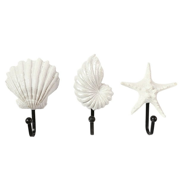 3pcs Sea Star Seashell Conch Hooks Decorative Wall Hooks for