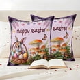 thumbnail image 3 of Happy Easter Pillow Covers 2 Pack Spring Basket Eggs Rabbit Mushrooms Floral Purple Plaid Pillowcase Waterproof Outdoor Throw Pillow Cover for Patio Garden Square Cushion 26”x26”, 3 of 9