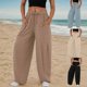thumbnail image 2 of Women Palazzo Pants Summer Wide Leg Pants Casual Loose High Waist Lounges Pants Trousers with Pockets Streetwear Gift apricot XXL, 2 of 4