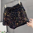 thumbnail image 4 of Yindaity Sparkly Shorts for Women Women Sequin Smocked High Waisted Flowy Glitter Sparkly Metallic Shorts(Blue,XL), 4 of 4