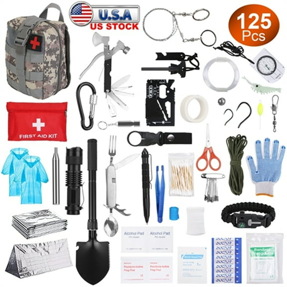Professional 125-in-1 Survival Kit for Men - First Aid Supplies, Tactical Gear, and Emergency Tools for Hiking, Hunting, Camping, and Disasters