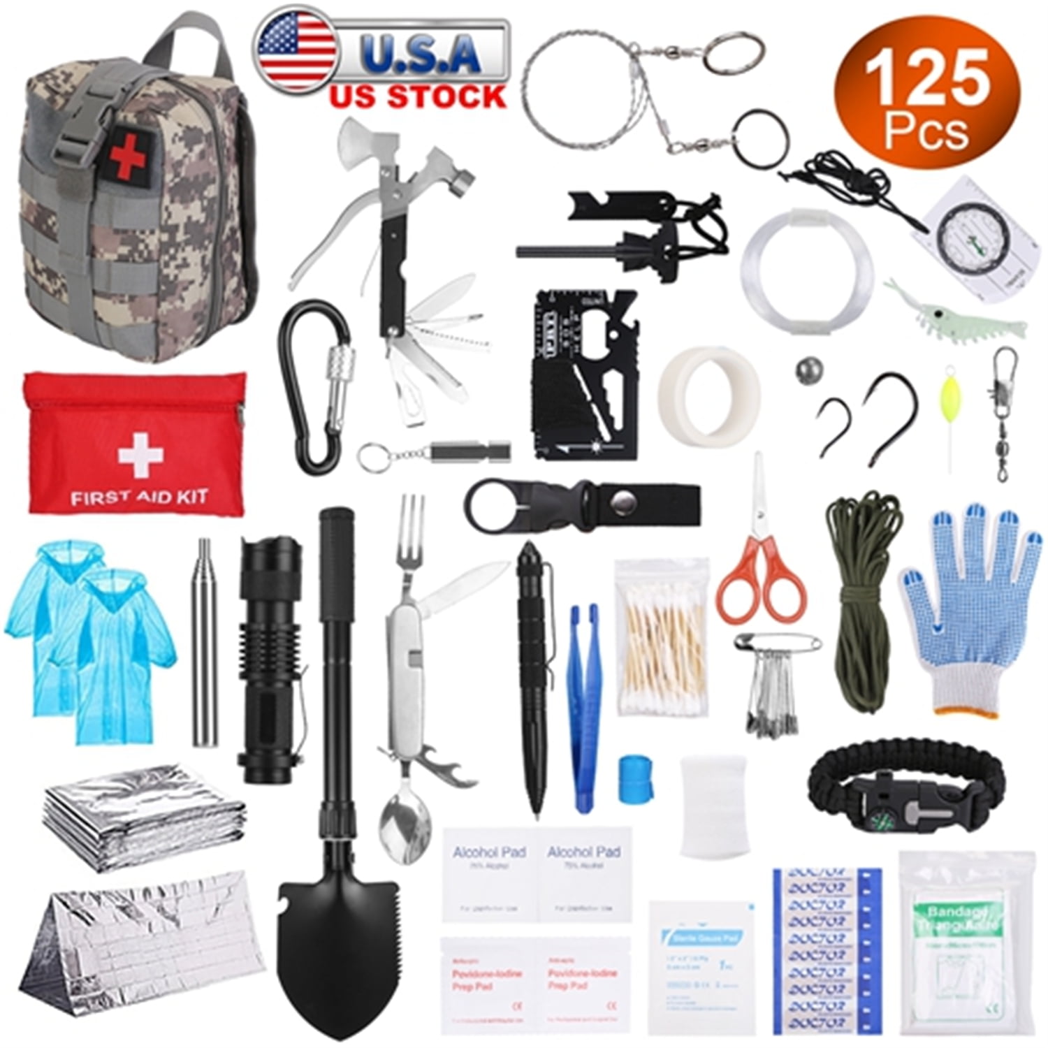 Professional 125-Piece Survival Kit - Emergency Preparedness Gear with Tactical Tools & First Aid for Men, Outdoor Camping, Hiking, Hunting and Disaster Survival Equipment