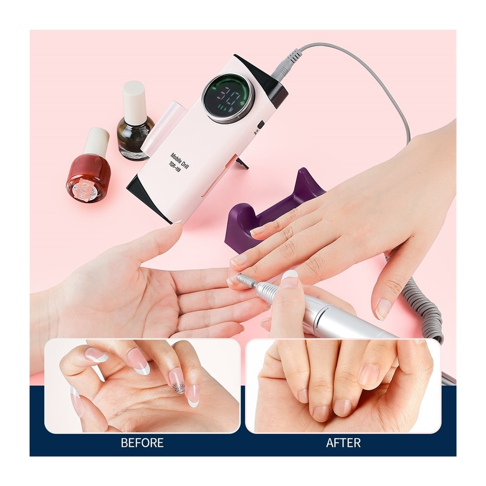 30000RPM Rechargeable Nail Drill Manicure Machine,Professional Nail Gel Polishing Remover Cordless Drill Set Nail Art Low Voice ,Lightweight and Portable