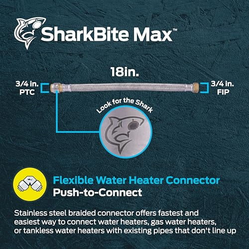 Sharkbite Max 3/4 in. Push-to-Connect x 3/4 in. FIP x 18 in. Water Heater Connector in Braided Stainless Steel - UR3088FX18