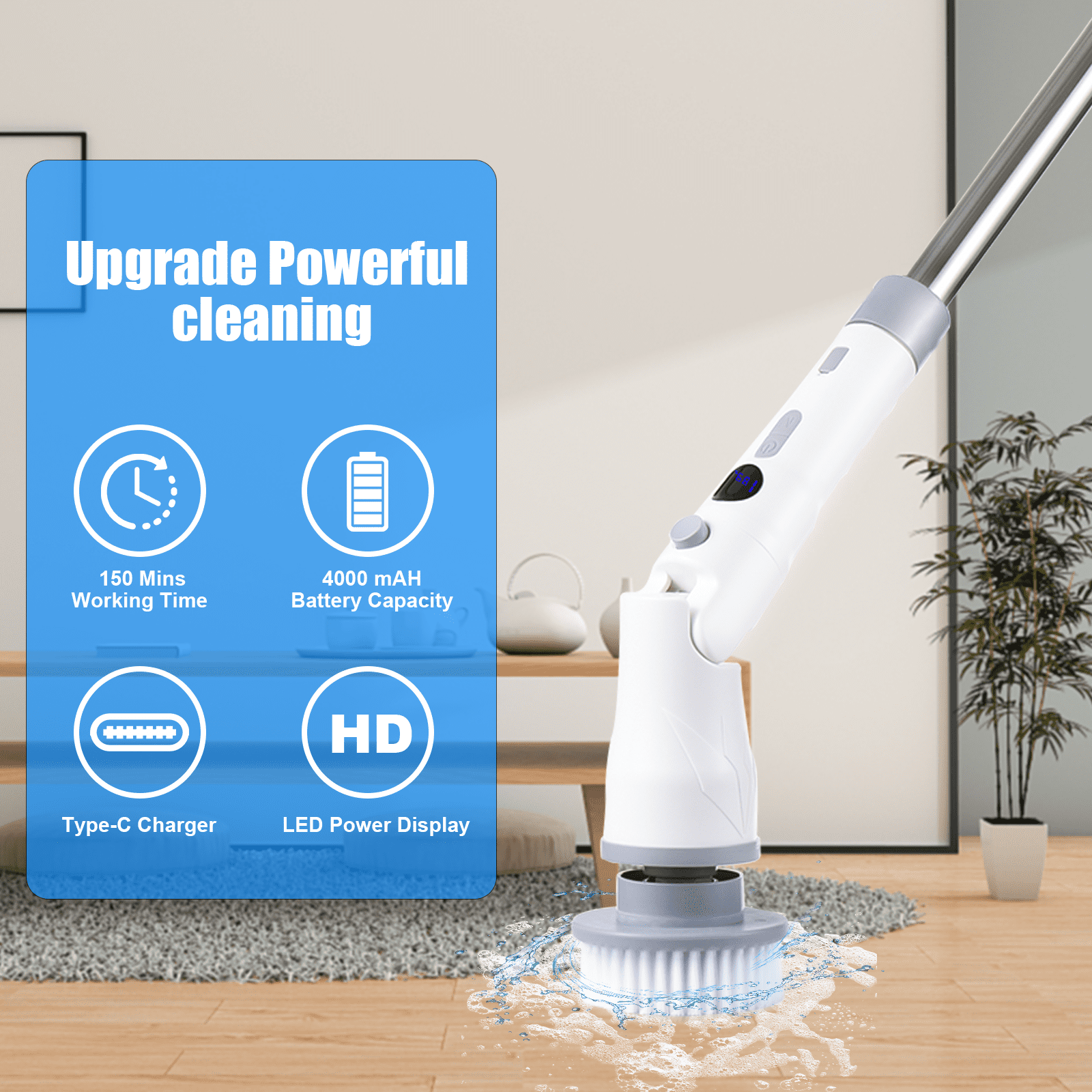Electric Spin Scrubber, Cordless Cleaning Brush Tub Tile Scrubber for Home,  8 Replaceable Brush Heads, 90Mins Work Time 3 Adjustable Handle 2  Adjustable Speeds for Bathroom Shower Bathtub Glass Car - Yahoo Shopping