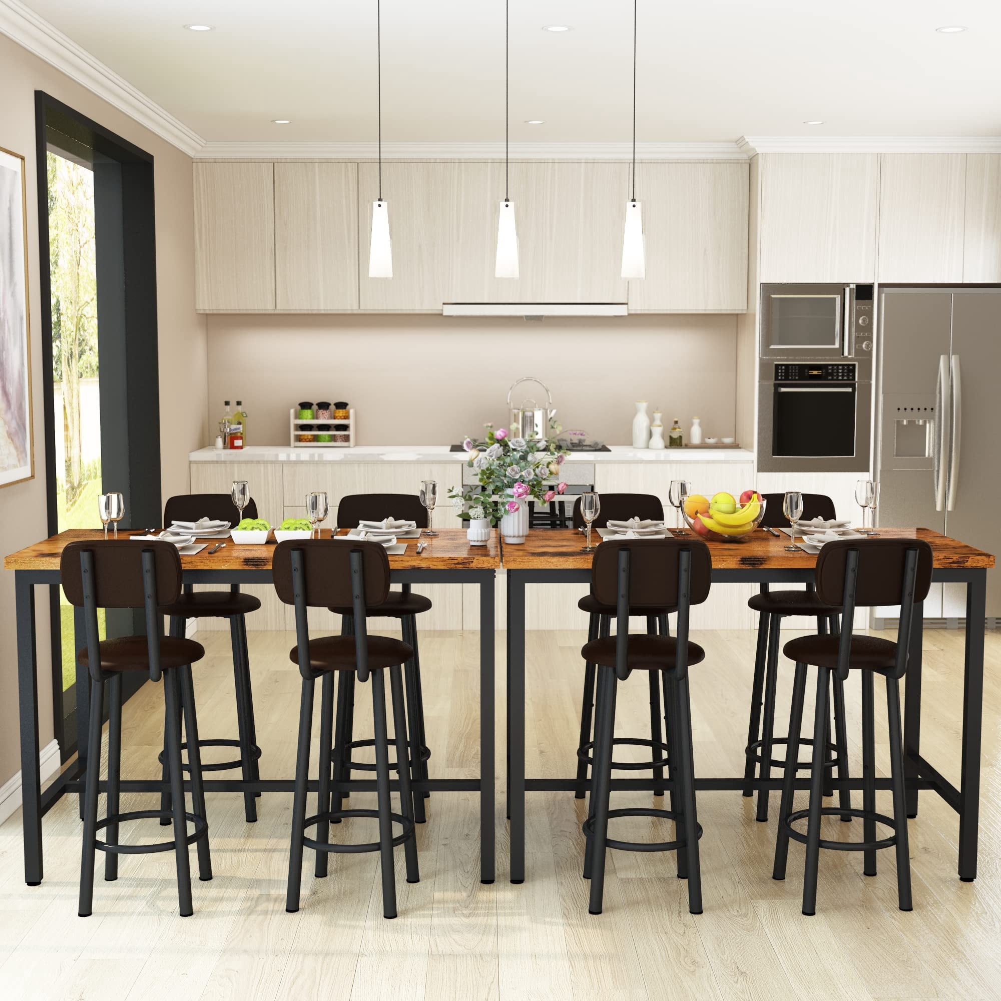 Lamerge Dining Table Set for 4, Counter Height Kitchen Pub Set with Chairs for 4, 5 Piece Bar Table and Stools Set, Modern Kitchen Dining Set for Breakfast Nook