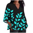 thumbnail image 2 of Xuyuer Women's 3/4 Length Sleeve Tops V Neck Casual Vacation Loose Fit S-5XL Ruffle Cuffs Shirts Dressy Flowy Tunic Tops Hawaiian Shirts Summer Floral Printed Shirt Casual Soft Tunic Tops, 2 of 5