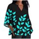 thumbnail image 2 of Xuyuer Women's 3/4 Length Sleeve Tops V Neck Casual Vacation Loose Fit S-5XL Ruffle Cuffs Shirts Dressy Flowy Tunic Tops Hawaiian Shirts Summer Floral Printed Shirt Casual Soft Tunic Tops, 2 of 5