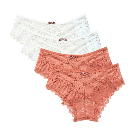 uublik Value 4-Pack  Thong Panties No Show Thong Lace Panties Breathable Comfortable Underwear Womens