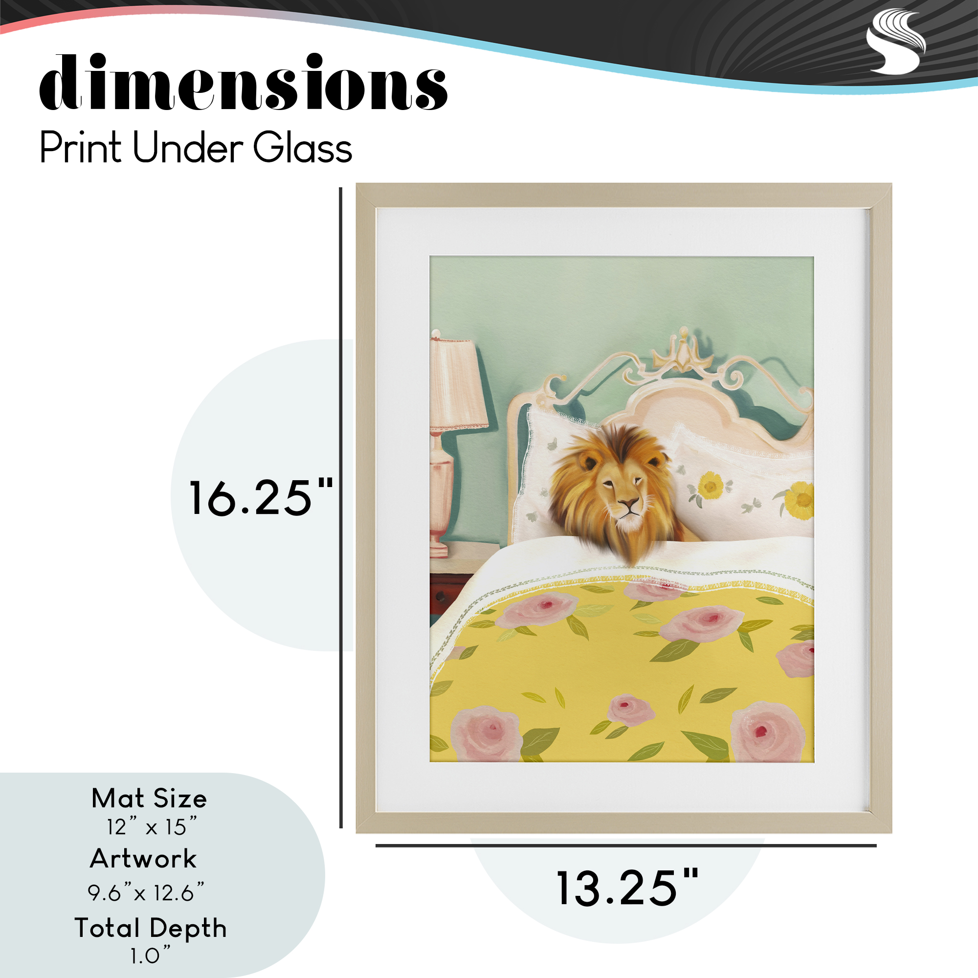 Good Morning Lion in Bed Birch Framed Print Under Glass, design by Leah Straatsma