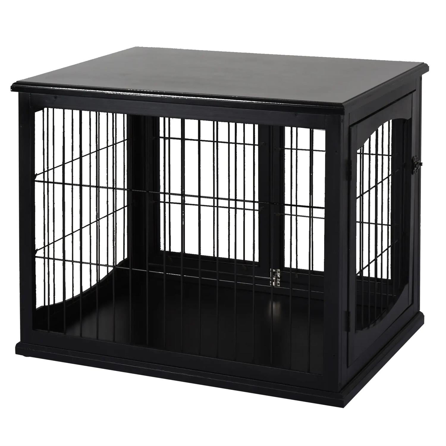 Pefilos 23" Dog Crate Furniture with Two Opening Sides, Lockable Door, Wooden Puppy Kennel Table, Indoor Dog House for Small Dogs, Black