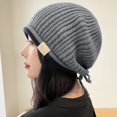 thumbnail image 5 of GHSOHS Hats Silk Bonnet Beanie Cowboy Hat Women Casual Drawstring Knitted Pile Hat Fall Winter Large Head Circumference Show Face Small Wool Pullover Hat Wrapped Head Cold Hat Grey Berets, 5 of 8