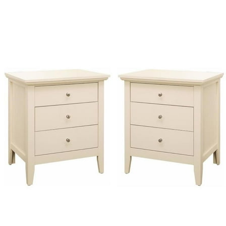 Home Square 2 Piece Solid Wood Nightstand Set with 3 Drawer in Beige
