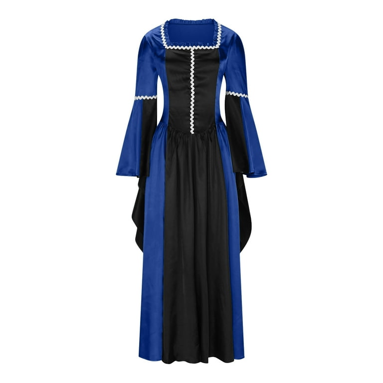 medieval dress women's dark blue and black angel vintage dress Shift Burglinde w. Trumpet Sleeves, This 1950s dress for women vintage is featuring v neckline and loose sleeve Medieval Dress Eleanor, blue/blue-grey |