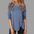 thumbnail image 2 of Ploknplq Hauts pour Femmes Chemises à Manches Longues pour Femmes Tunique Décontractée à Manches Longues Col Rond Blouses à Boutons Bleu m, 2 of 4