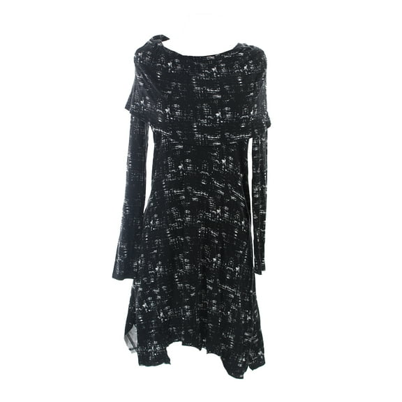 Kensie Black-White Long-Sleeve Cowl-Neck Printed Dress M