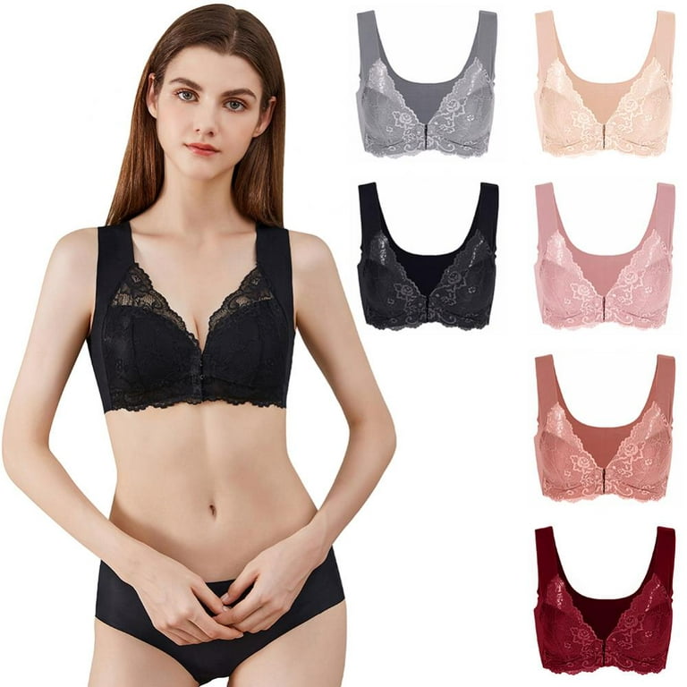1Pc Women Lace Bralette Padded Wireless Bra Floral Lace Bra Front Closure  Back Smoothing Demi Bra Lace Bras Push up Thin Soft Bra Skin Color 3XL 